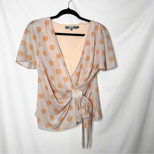 Eva Franco Shimmer Polka Dot Shirt Sleeve Wrap Top